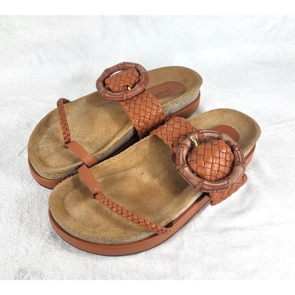 Johanna Ortiz Woven Leather Slides Brown Buckle Sandals Resort | Size 9